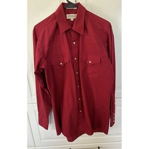 Vtg Sheplers Western Shirt Pearl Snap Mens Small 15-33 Blue Long Sleeve Pockets